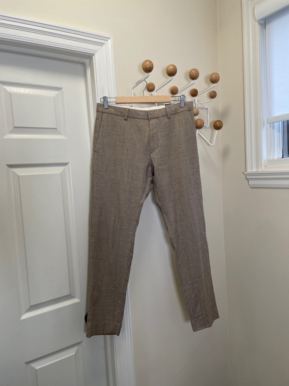 Club Monaco Sutton Wool Slim Fit Pants - Cream / Brown - 30x30